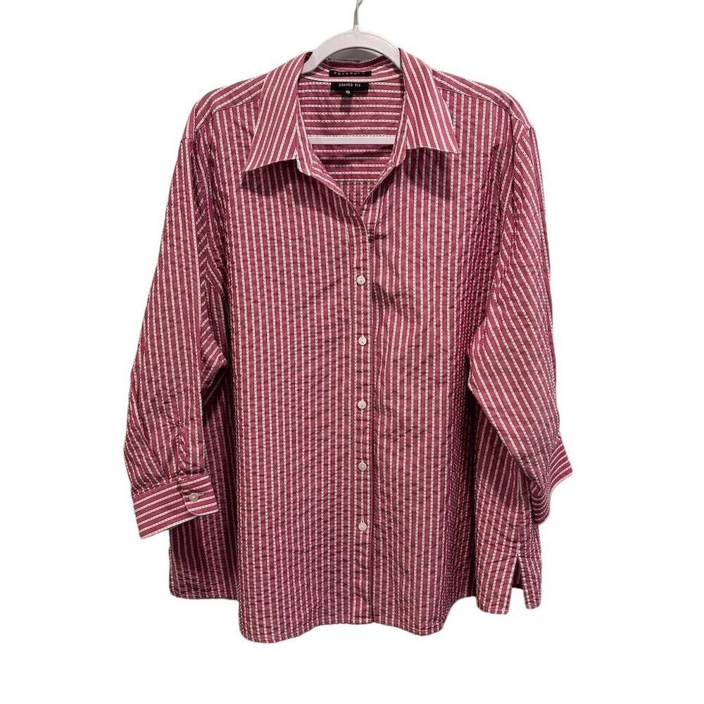 Foxcroft Women's Plus Size 24W Burgundy/White Striped Button Down Shirt